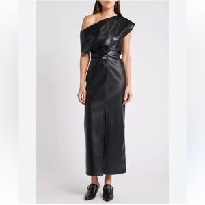 Rag & Bone Eleanor one-shoulder faux leather midi dress in black size 14